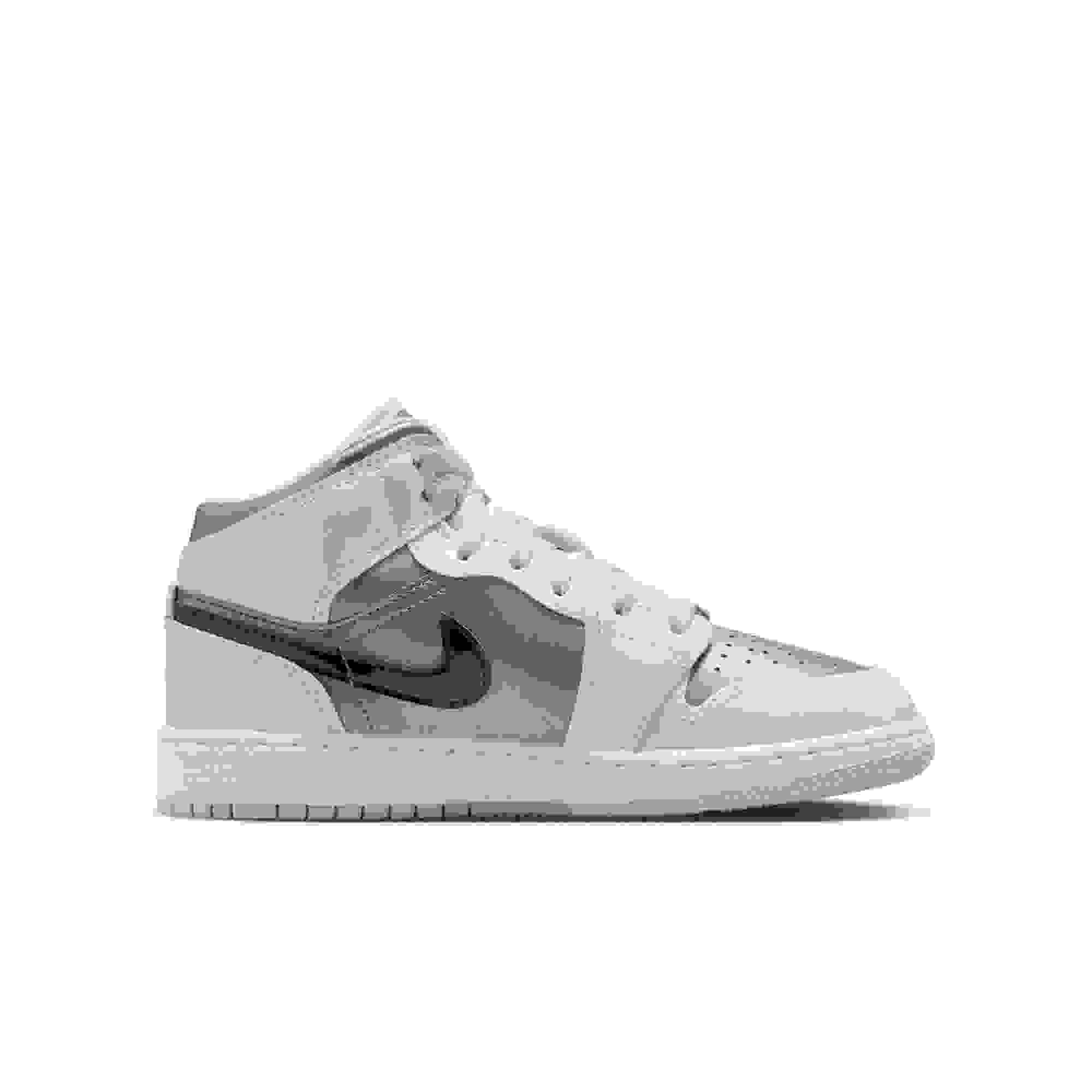 Jordan 1 Mid SE Grade School Boys' "Photon Dust/Blue Chill/Flat Pewter/Black" Shoe